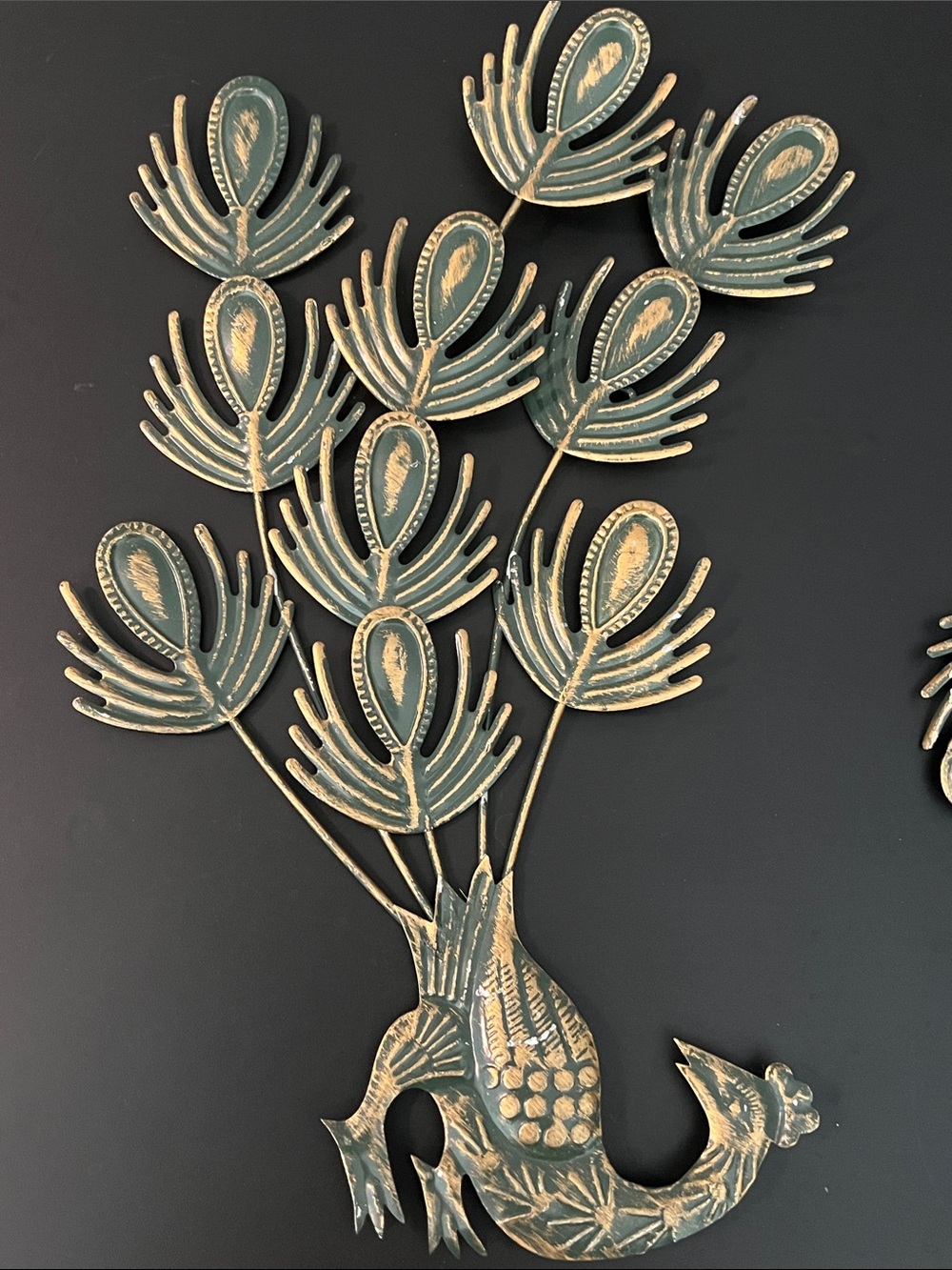 Vintage MCM Metal Peacock Wall Art Decor Set (2) - Made In Hong Kong - Picture 7 of 10